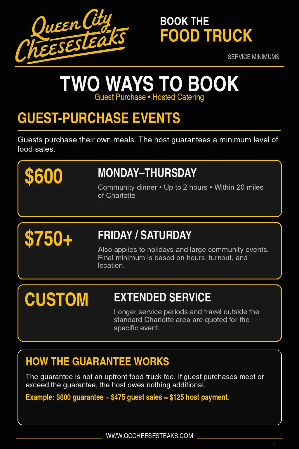 Booking information for food truck events in Charlotte