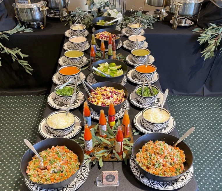 Vibrant Mexican taco bar with fresh toppings and salsas