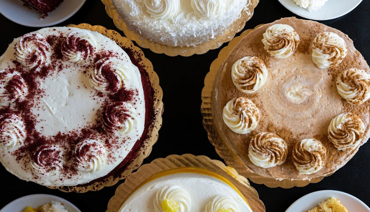 Assorted cakes including red velvet and coconut cream
