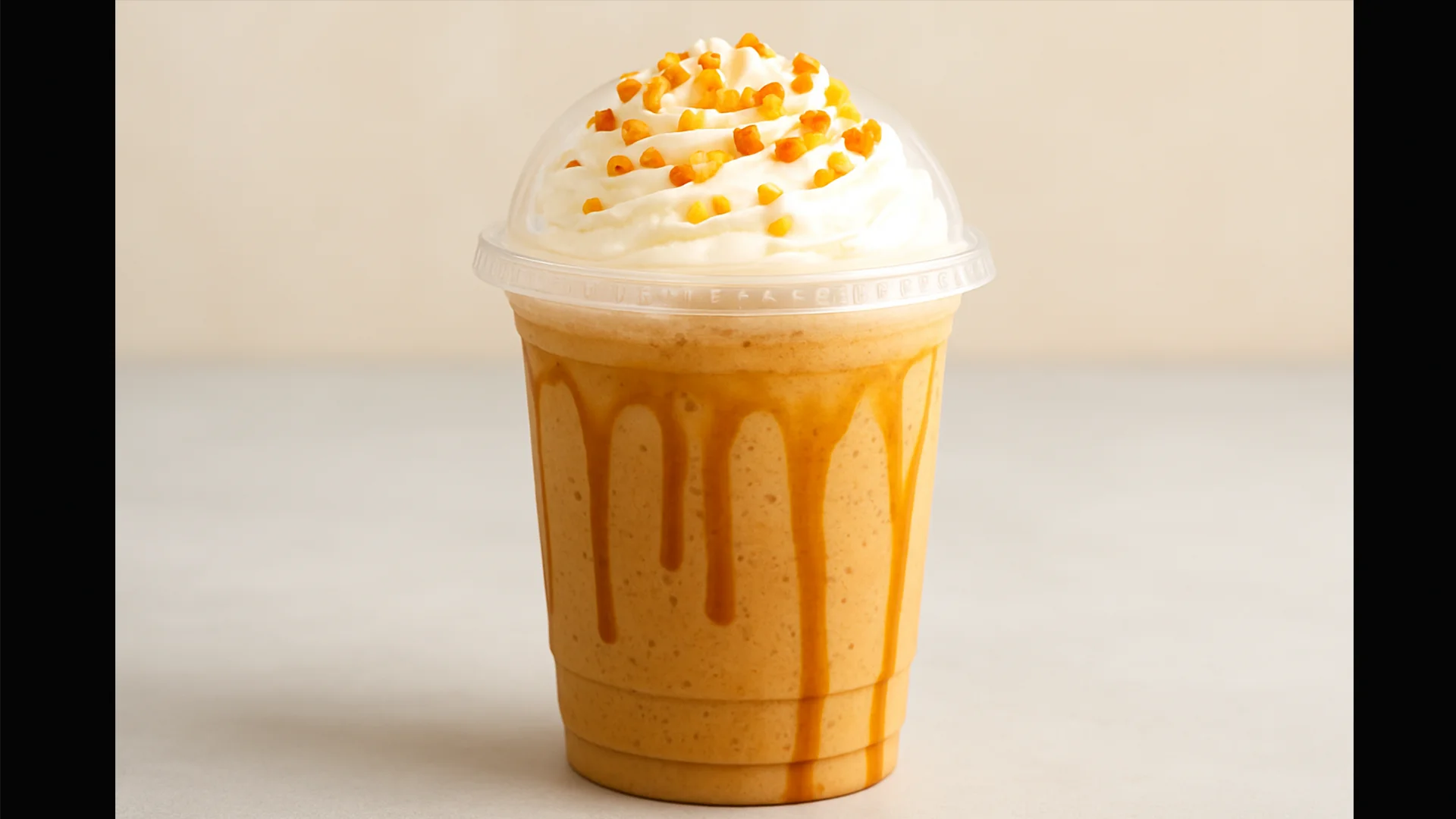 Creamy pumpkin spice frappuccino topped with whipped cream