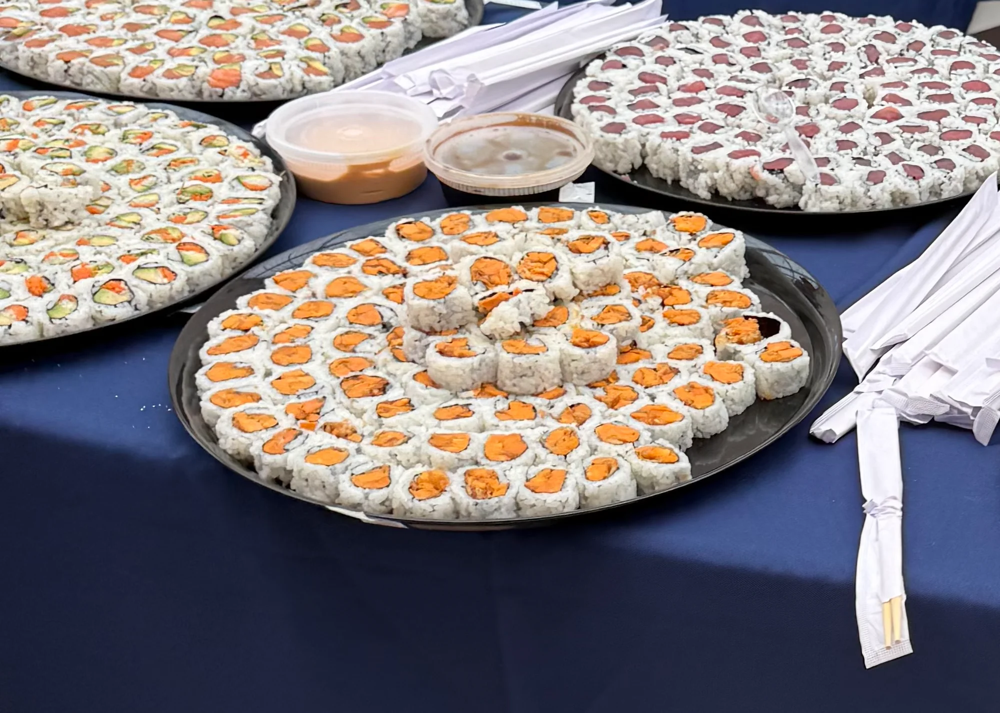 Japanese sushi rolls with fresh tuna and wasabi