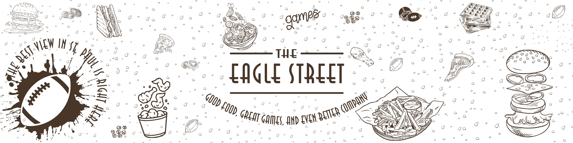 Restaurant logo featuring sports and food themes