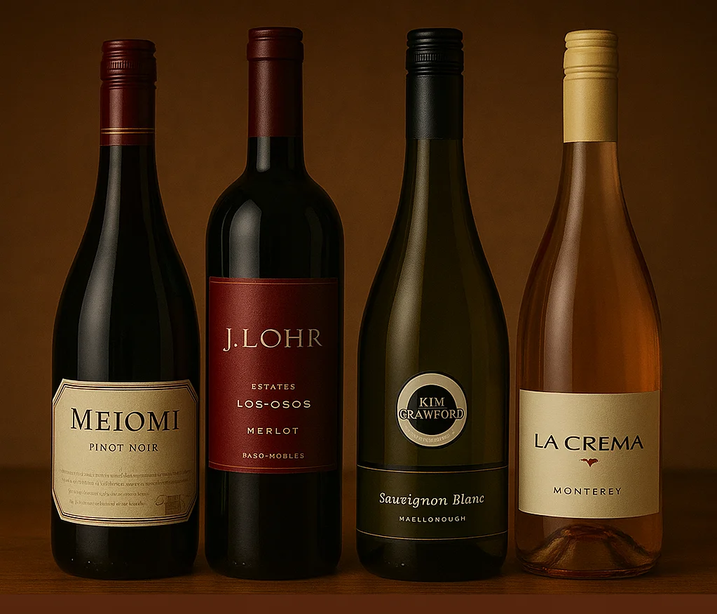 Selection of fine wines including Pinot Noir and Sauvignon Blanc