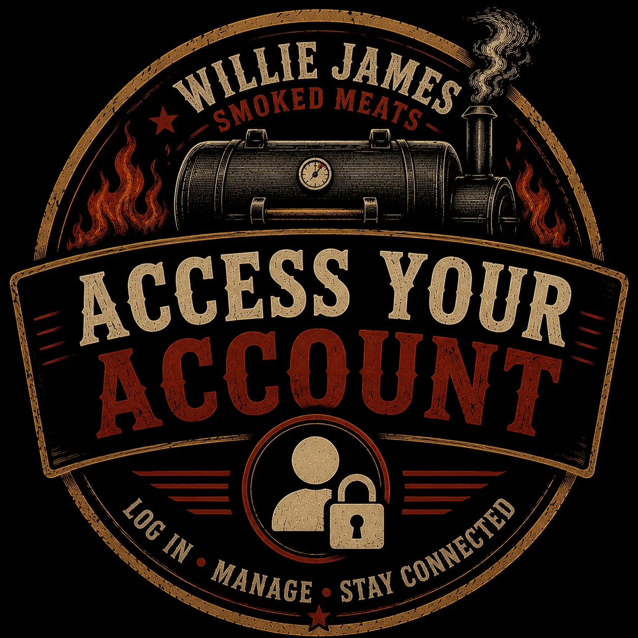 Logo for Willie James Smoked Meats with account access details