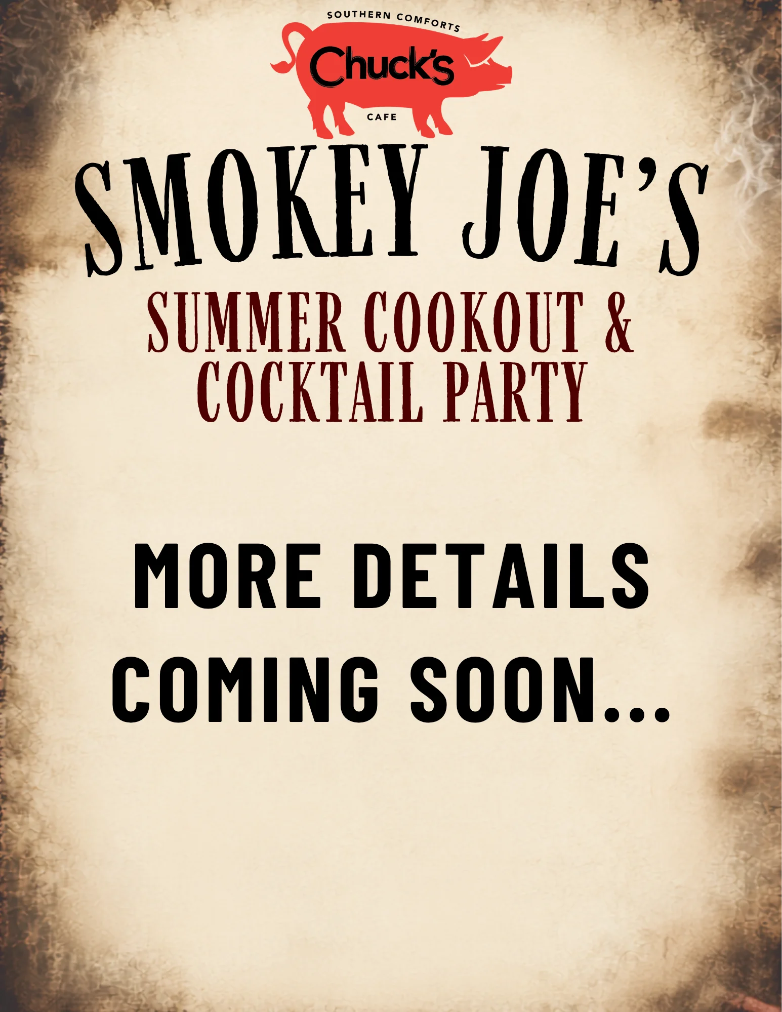 Promotional poster for Smokey Joe's summer cookout and cocktail party