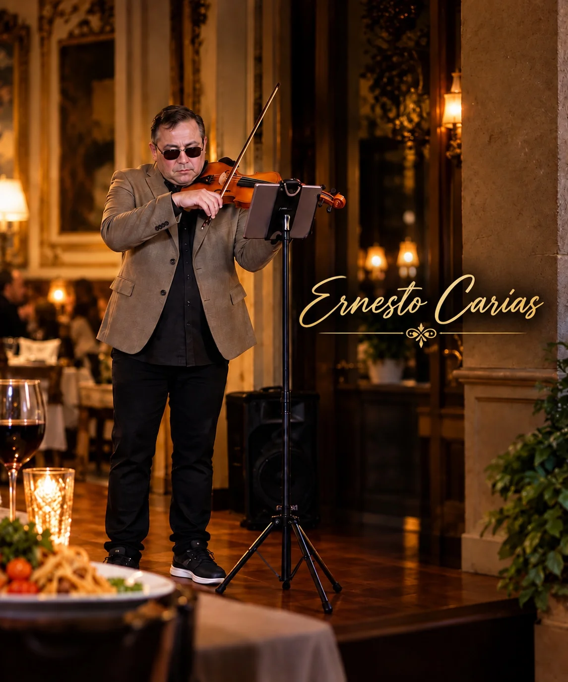 Violinist Ernesto Carias performing live at Villa Italiana