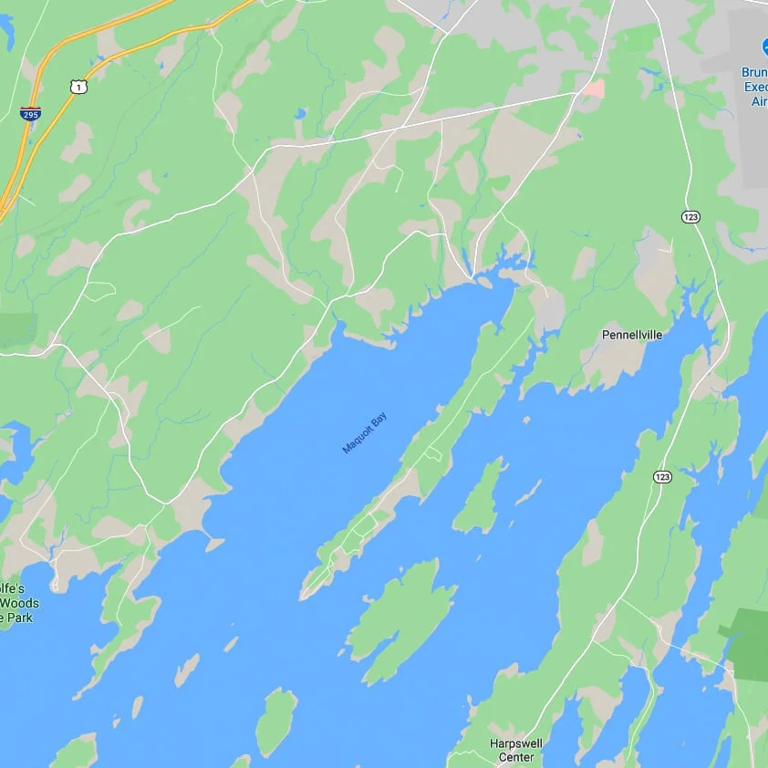 Map of Maquoit Bay and surrounding areas in Maine