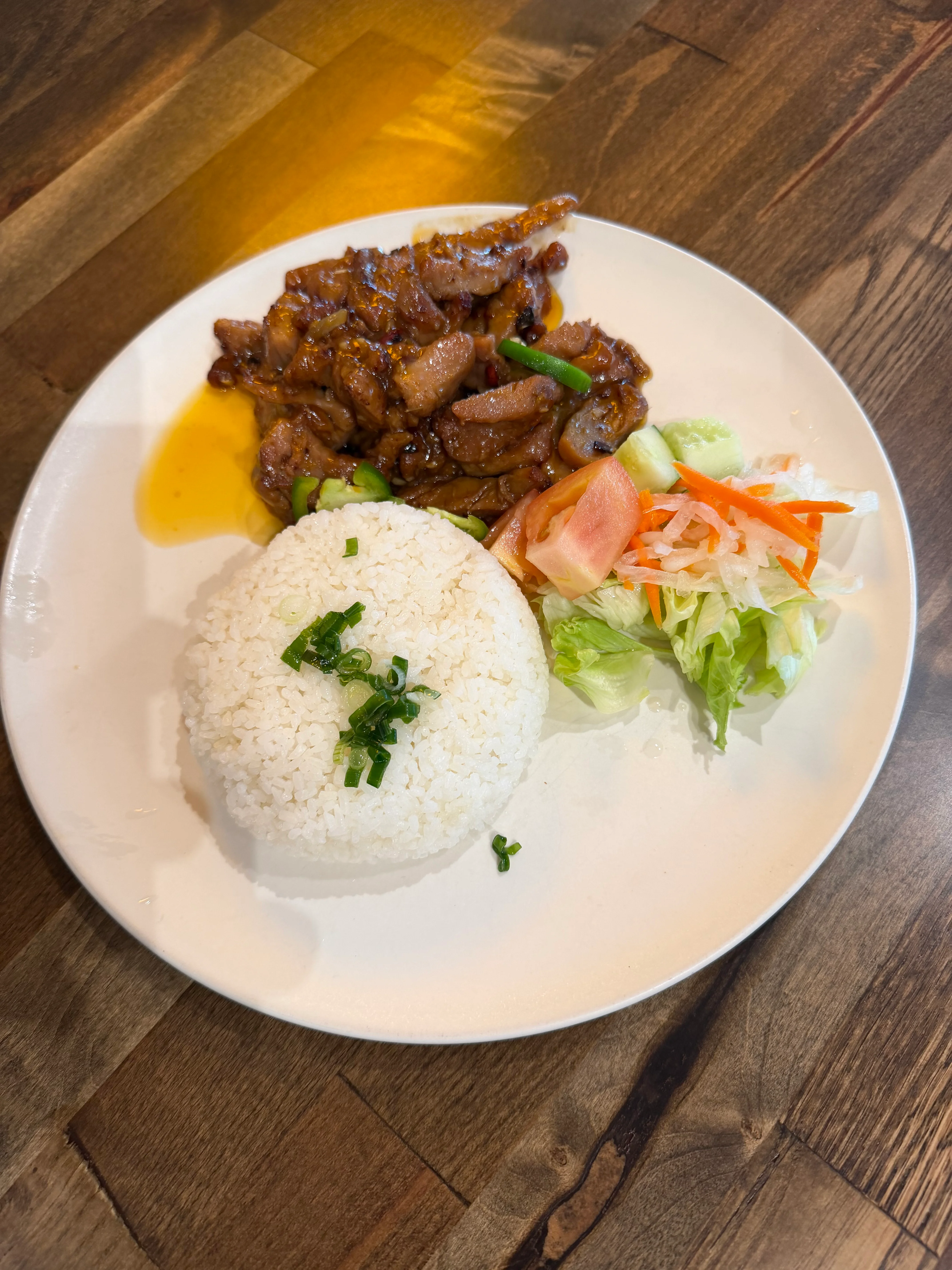 Vietnamese grilled chicken with rice and fresh salad