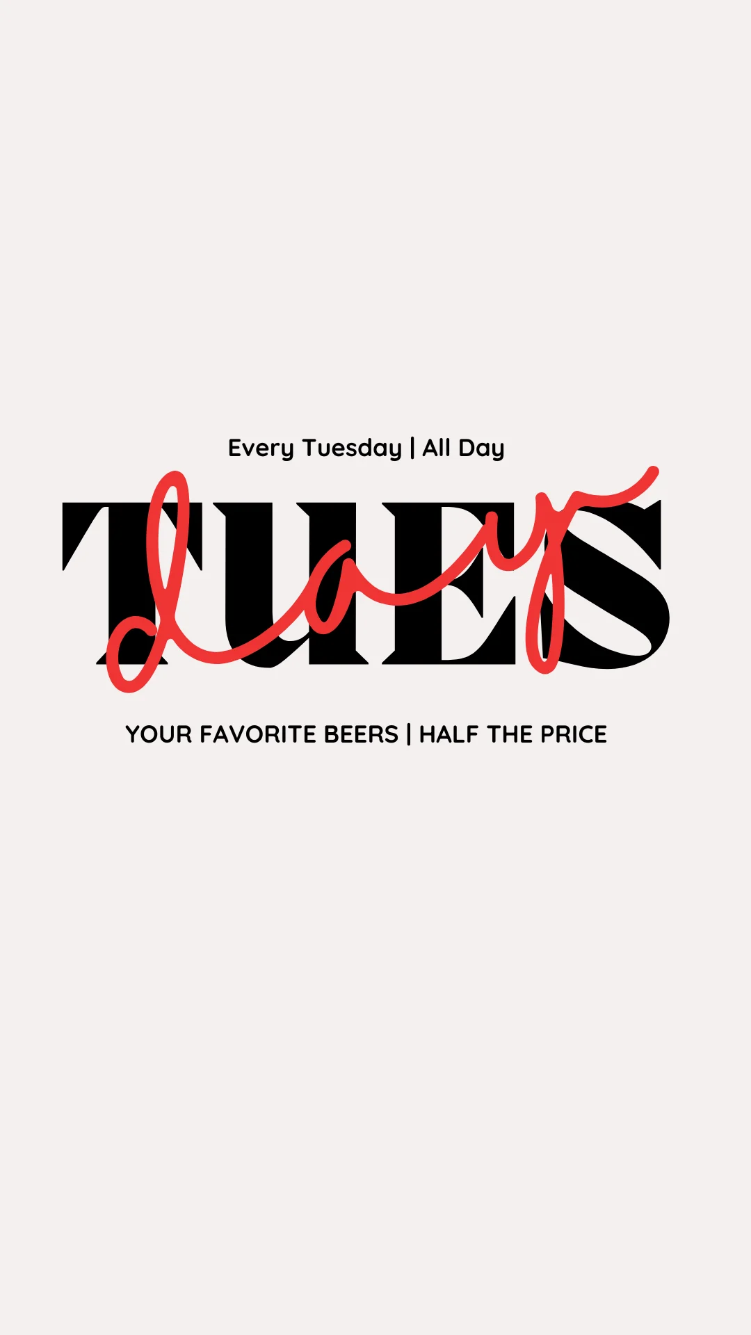 Promotional graphic for Tuesday beer specials