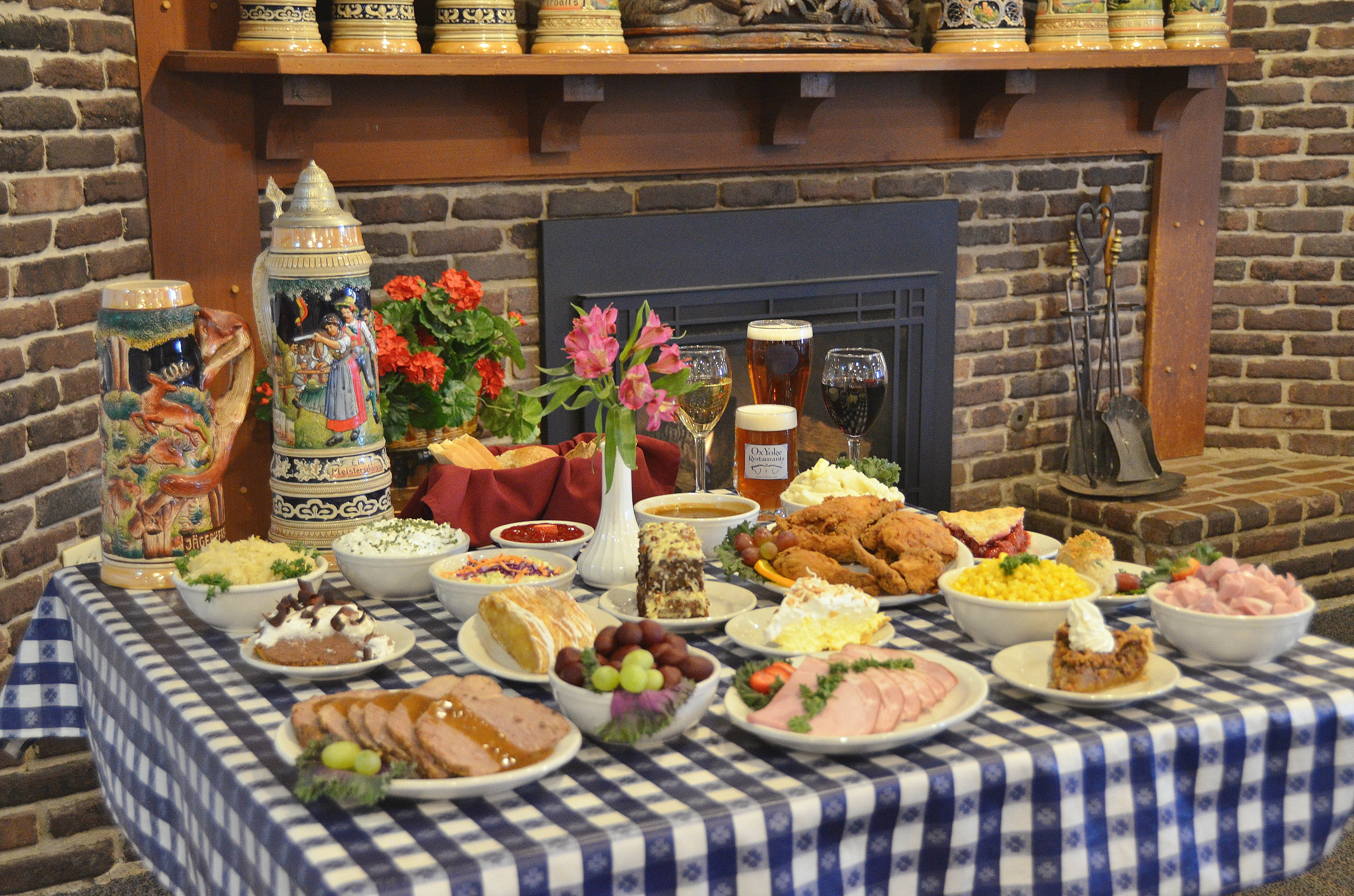 Traditional German feast with assorted meats and sides