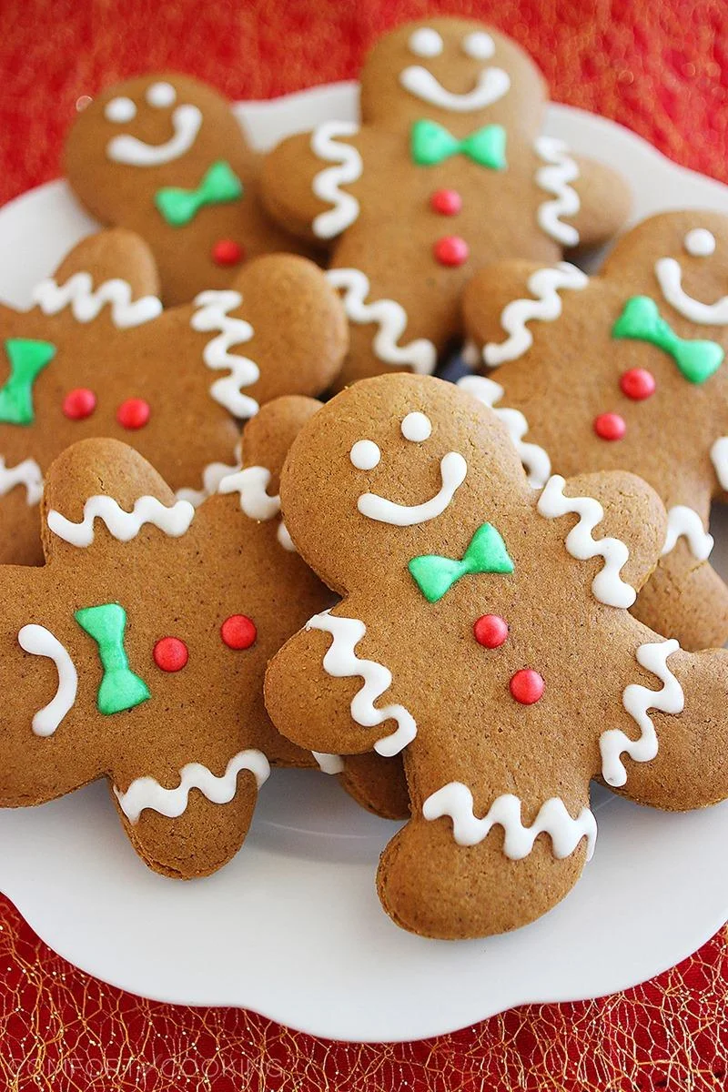 Festive gingerbread cookies with icing decorations