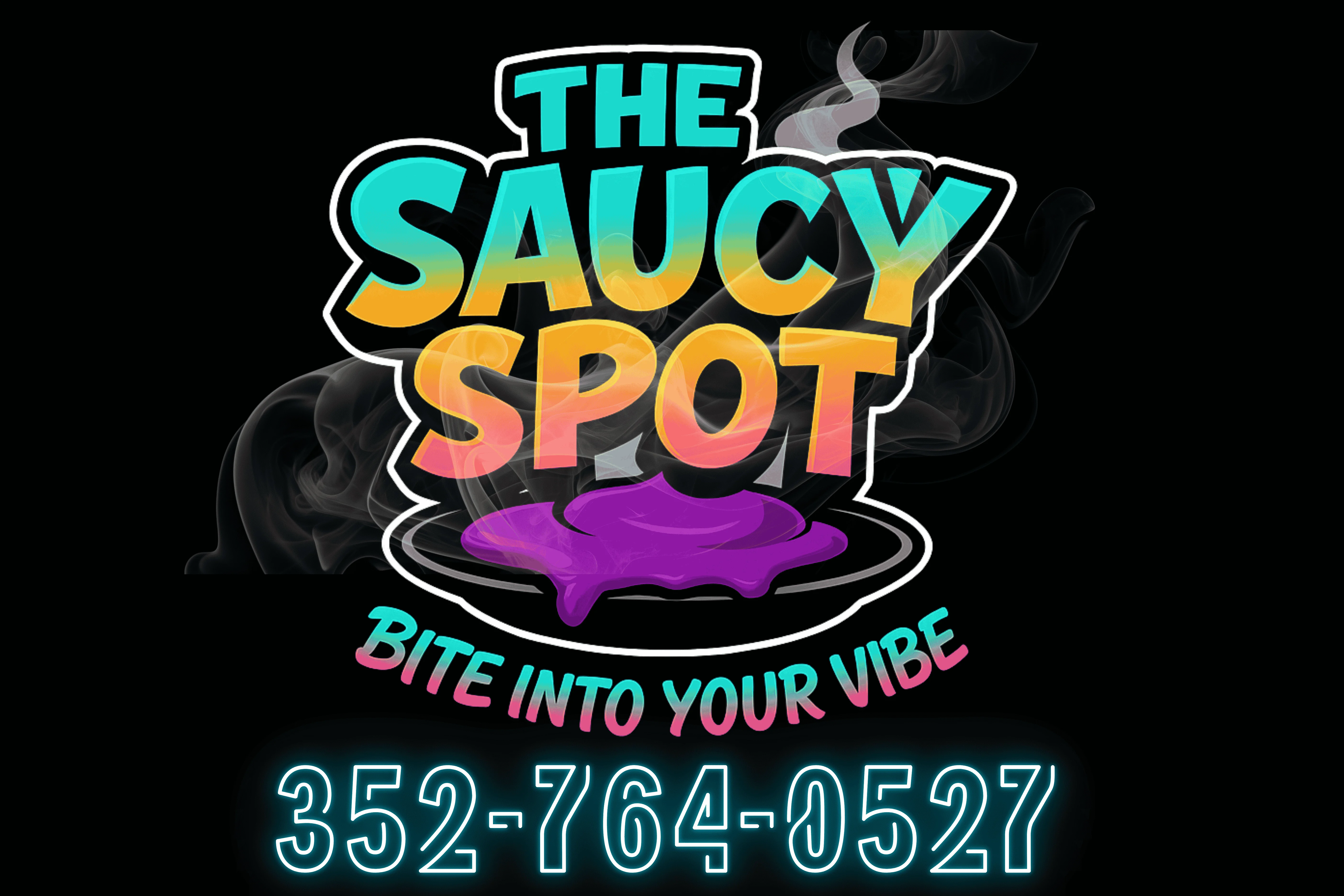 Logo of The Saucy Spot restaurant with vibrant colors and playful design