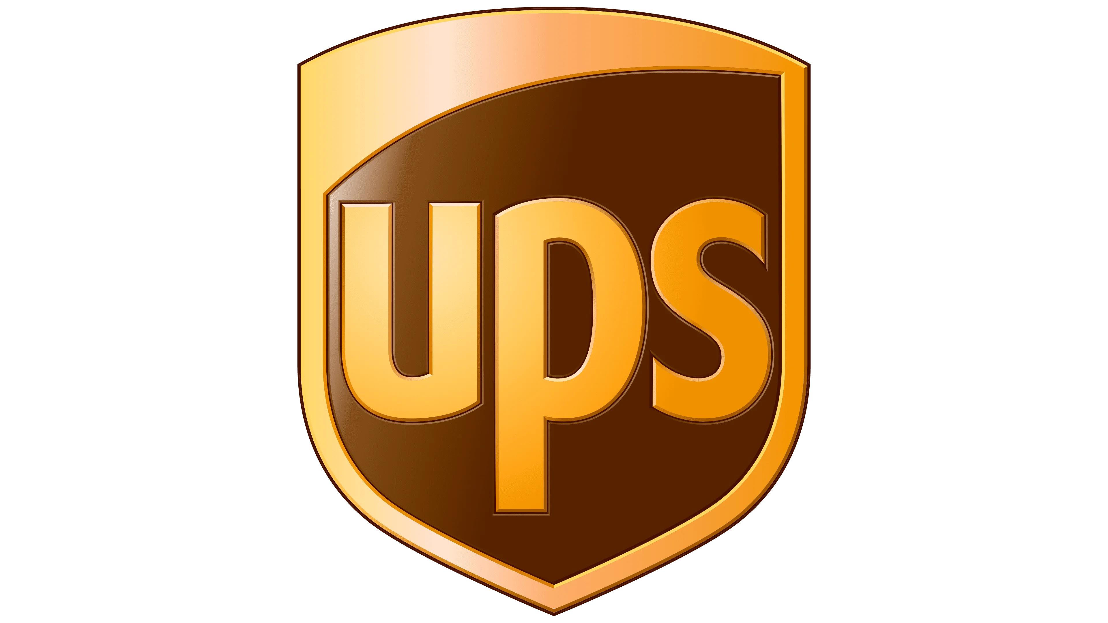 UPS logo in gold and brown shield design