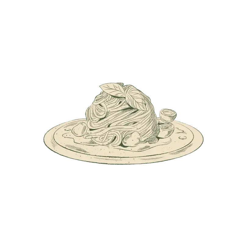 Plate of classic Italian spaghetti with basil
