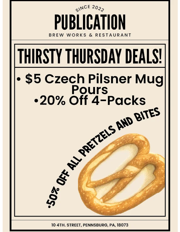 Thirsty Thursday drink specials at a brew pub