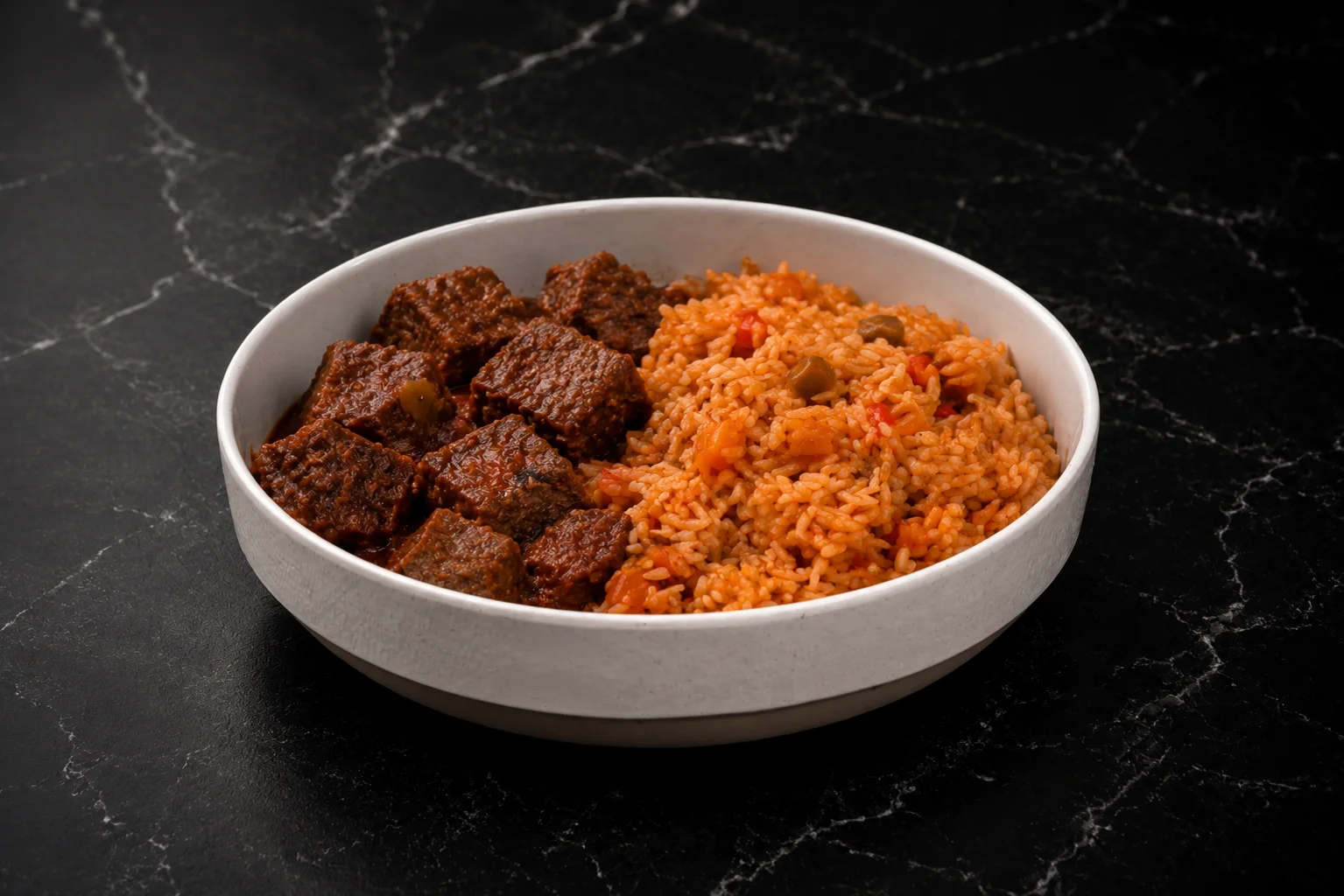 Nigerian jollof rice with beef stew