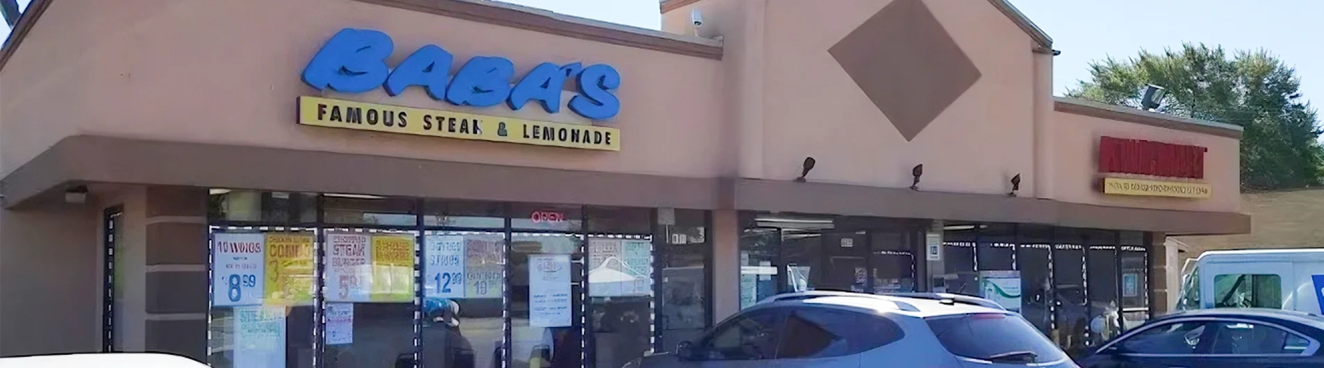 Exterior of Baba's Famous Steak & Lemonade restaurant