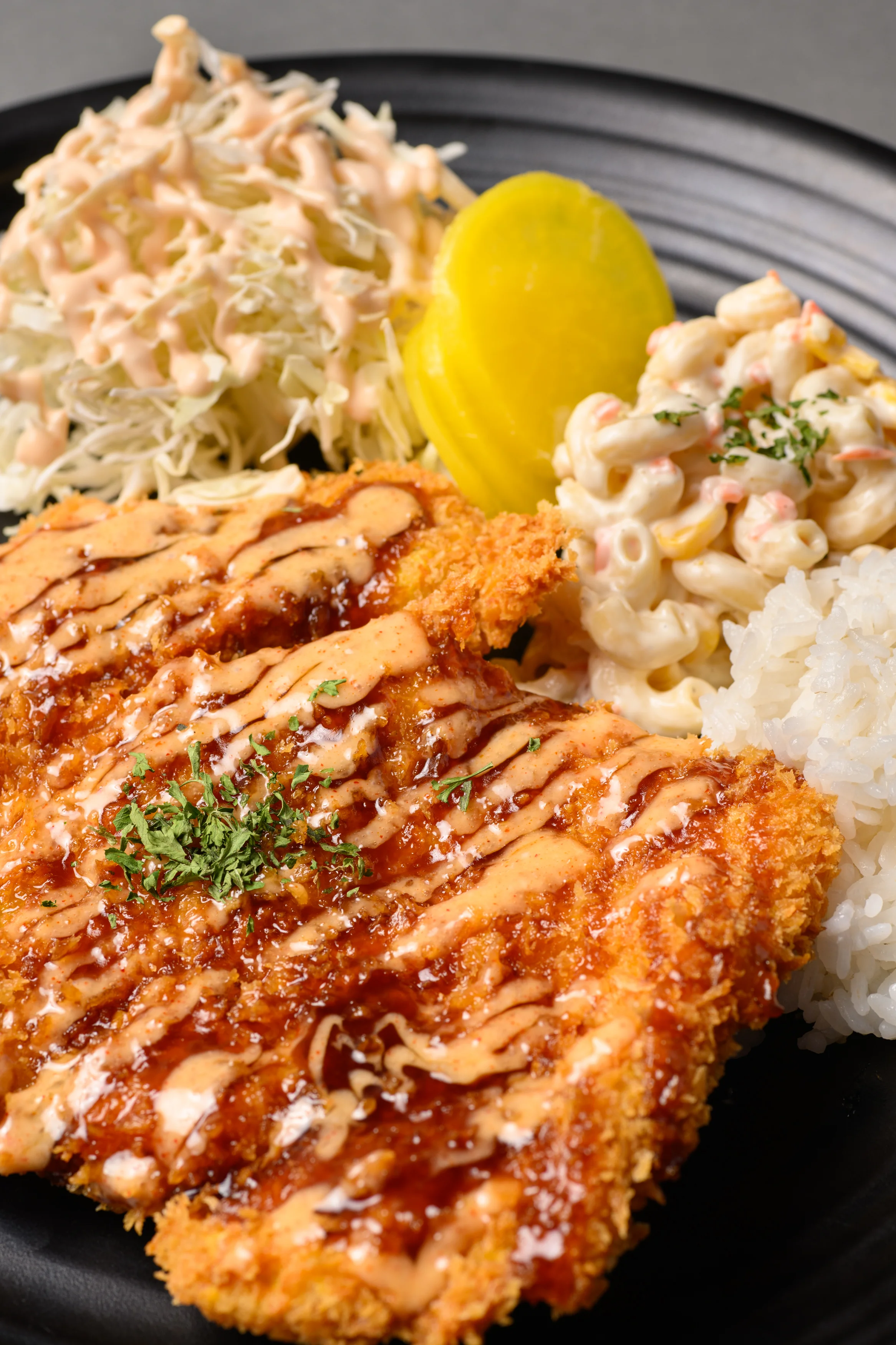 Japanese katsu curry with rice and sides
