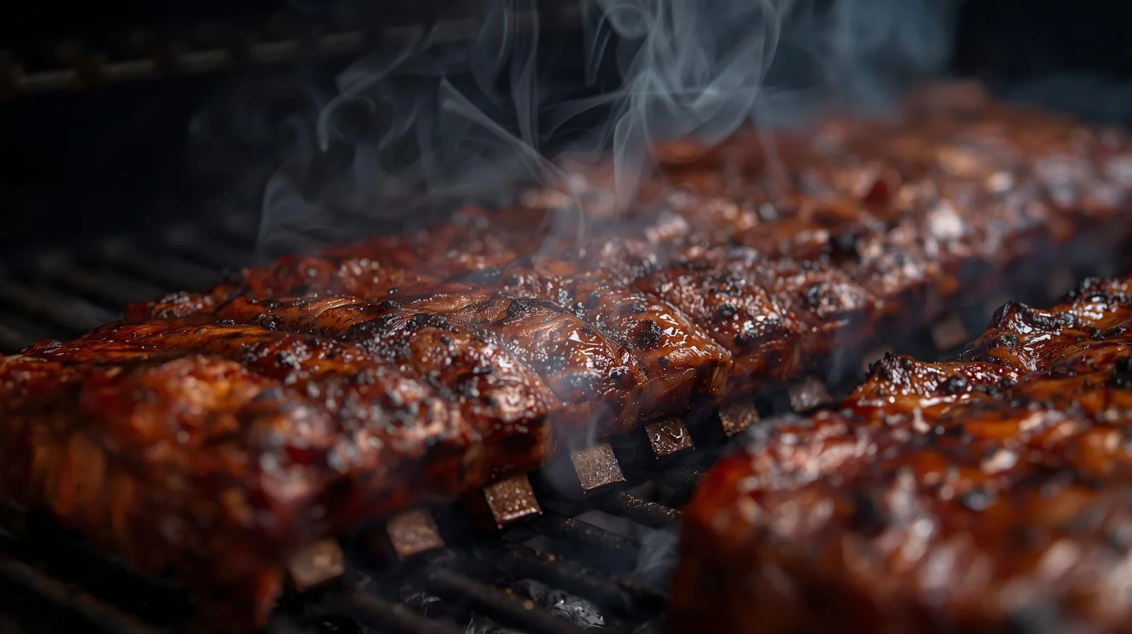 Smoky barbecue ribs on a grill