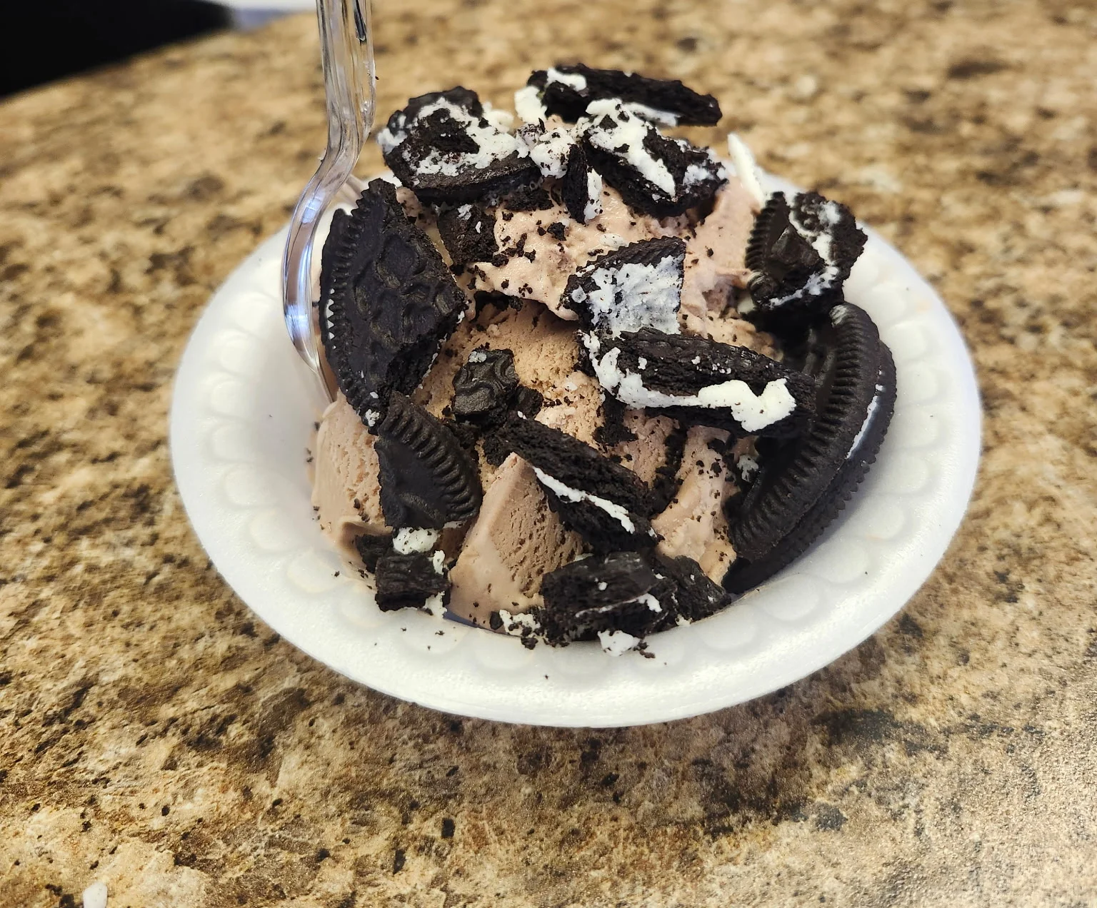 Chocolate Oreo ice cream dessert in a bowl