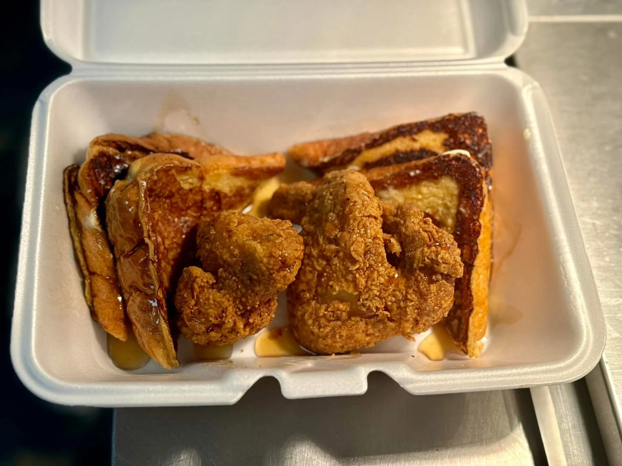 Southern chicken and waffles with syrup