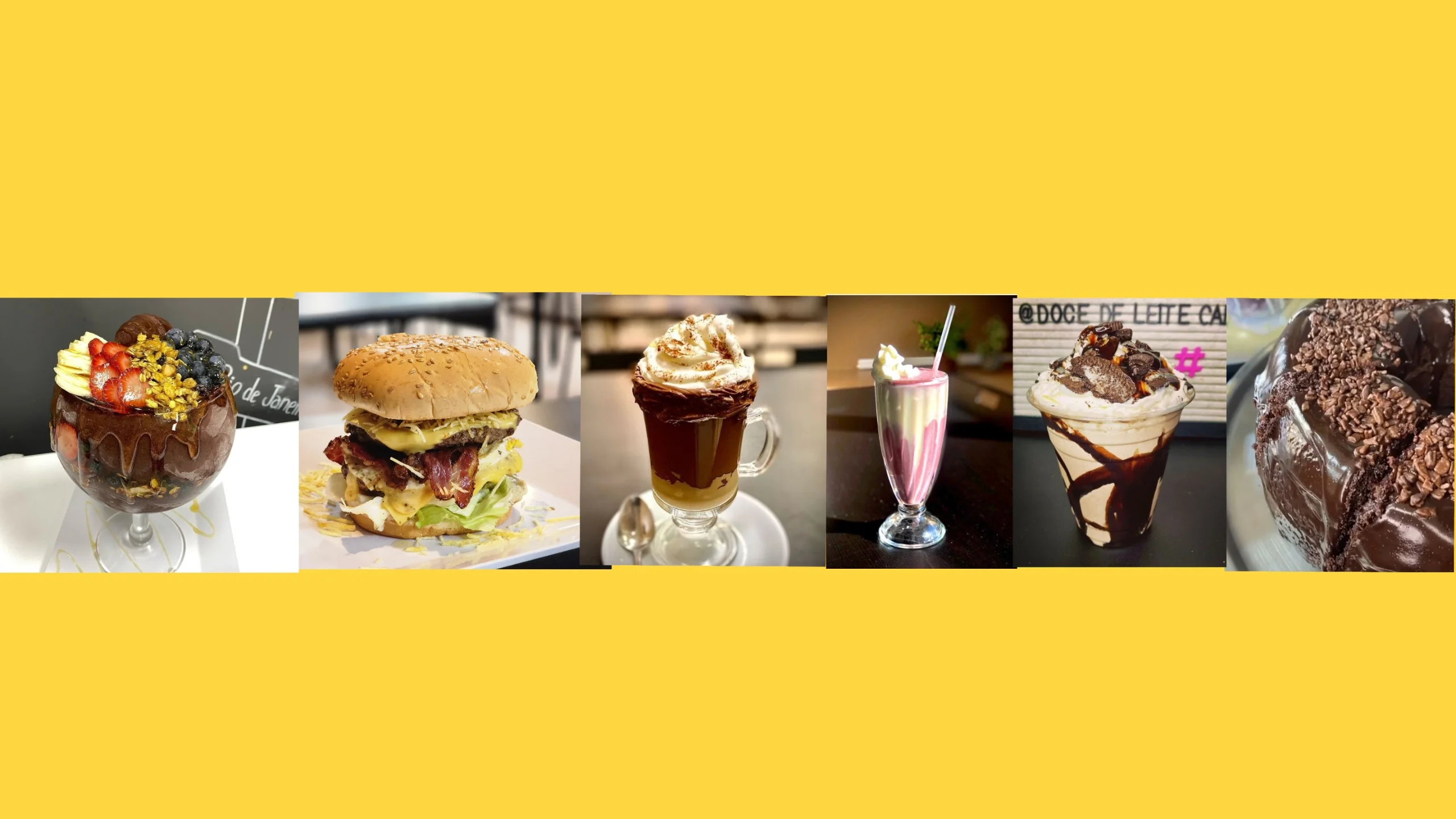 Decadent dessert selection featuring milkshakes and a gourmet burger