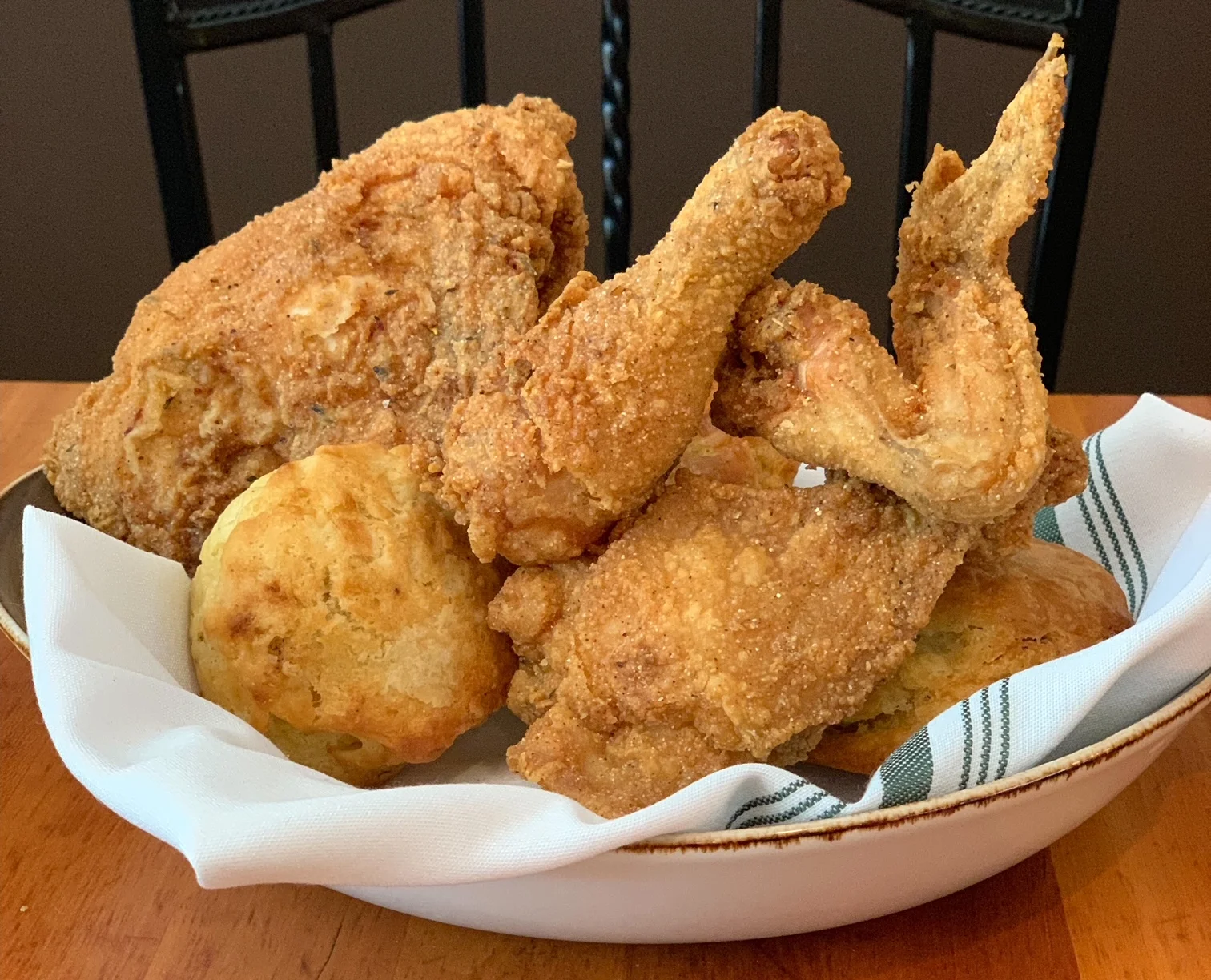 Southern fried chicken with biscuits