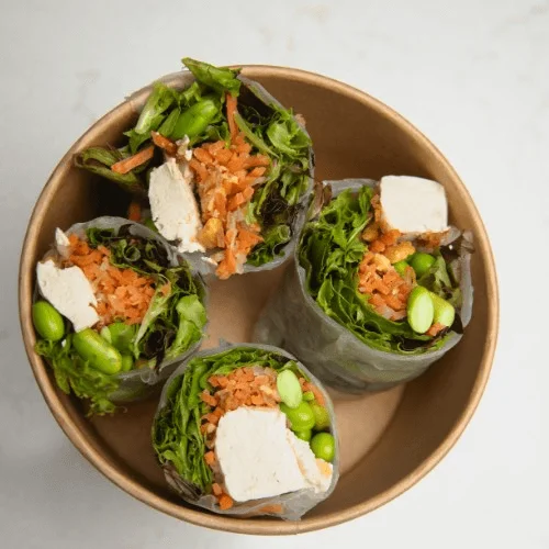 Fresh Vietnamese spring rolls with tofu and vegetables