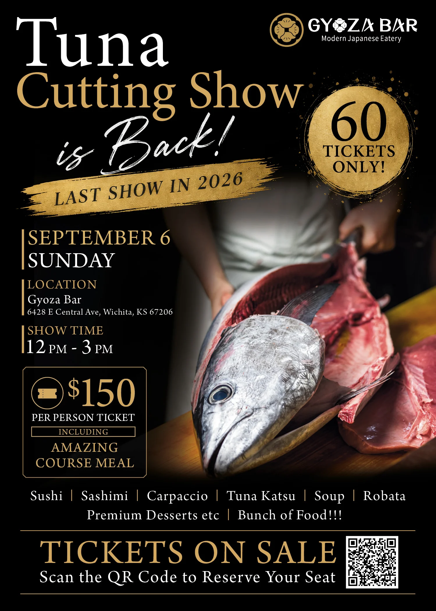 Japanese tuna cutting show event at Gyoza Bar