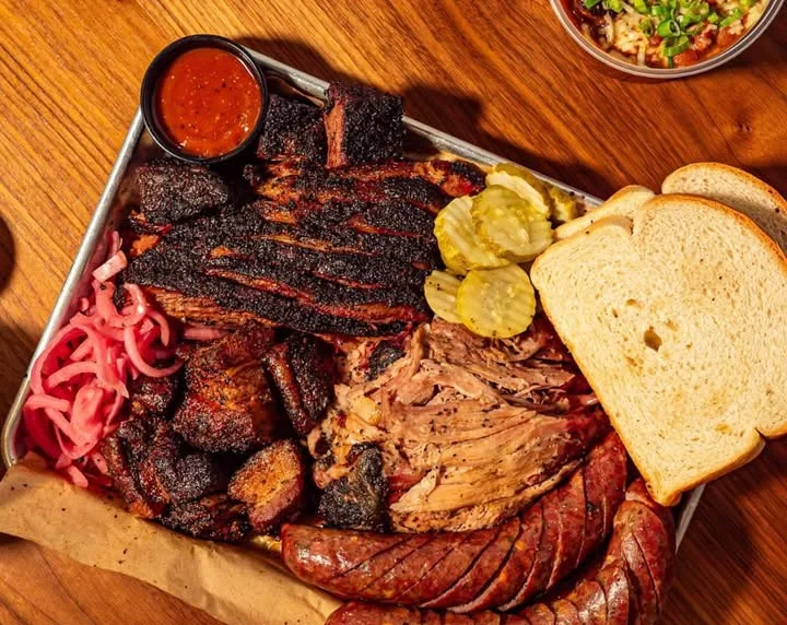 Texas-style barbecue platter with smoked meats
