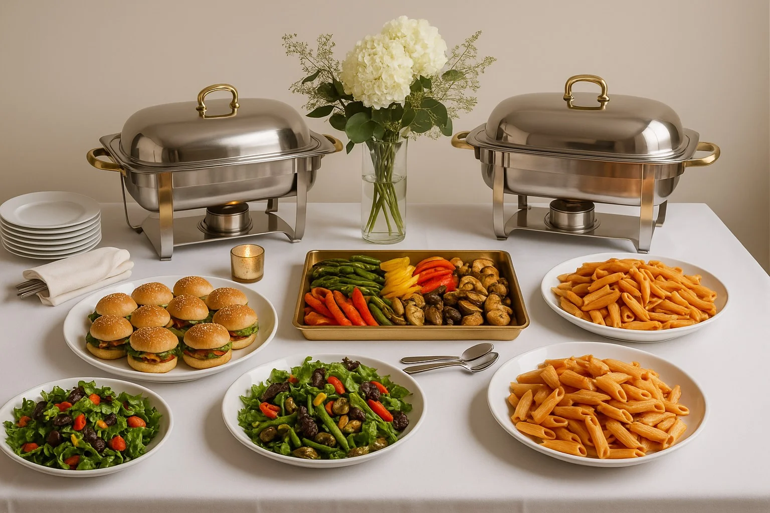 Flight Social catering setup with elegant buffet, appetizers, and chef-crafted dishes for private events and corporate gatherings in Cleveland.