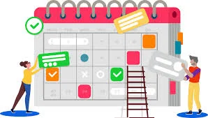 Colorful calendar with notes and reminders for scheduling tasks