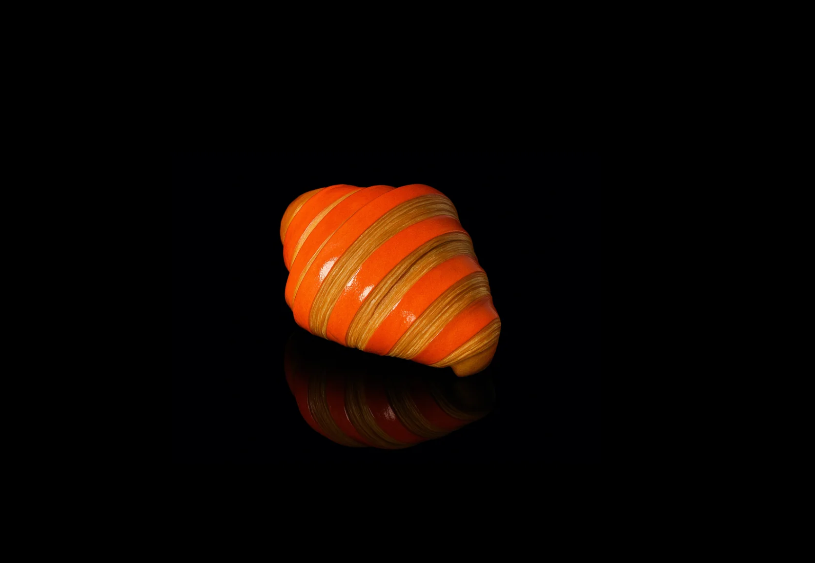 Colorful decorative shell on a reflective surface