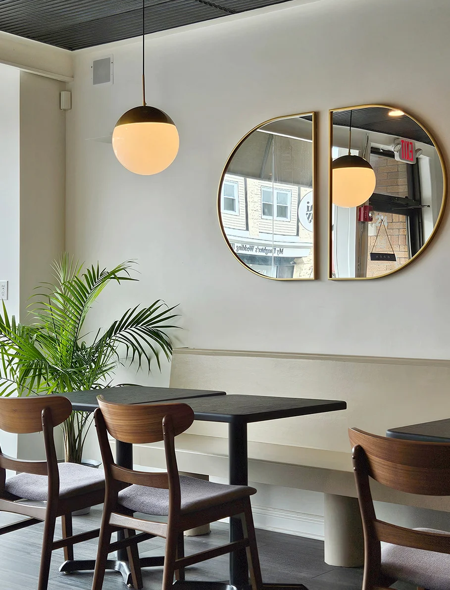 Modern restaurant interior with stylish decor and natural lighting