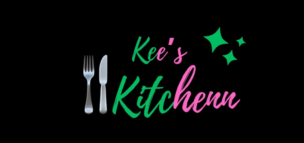 Logo of Kee's Kitchen with utensils and colorful text