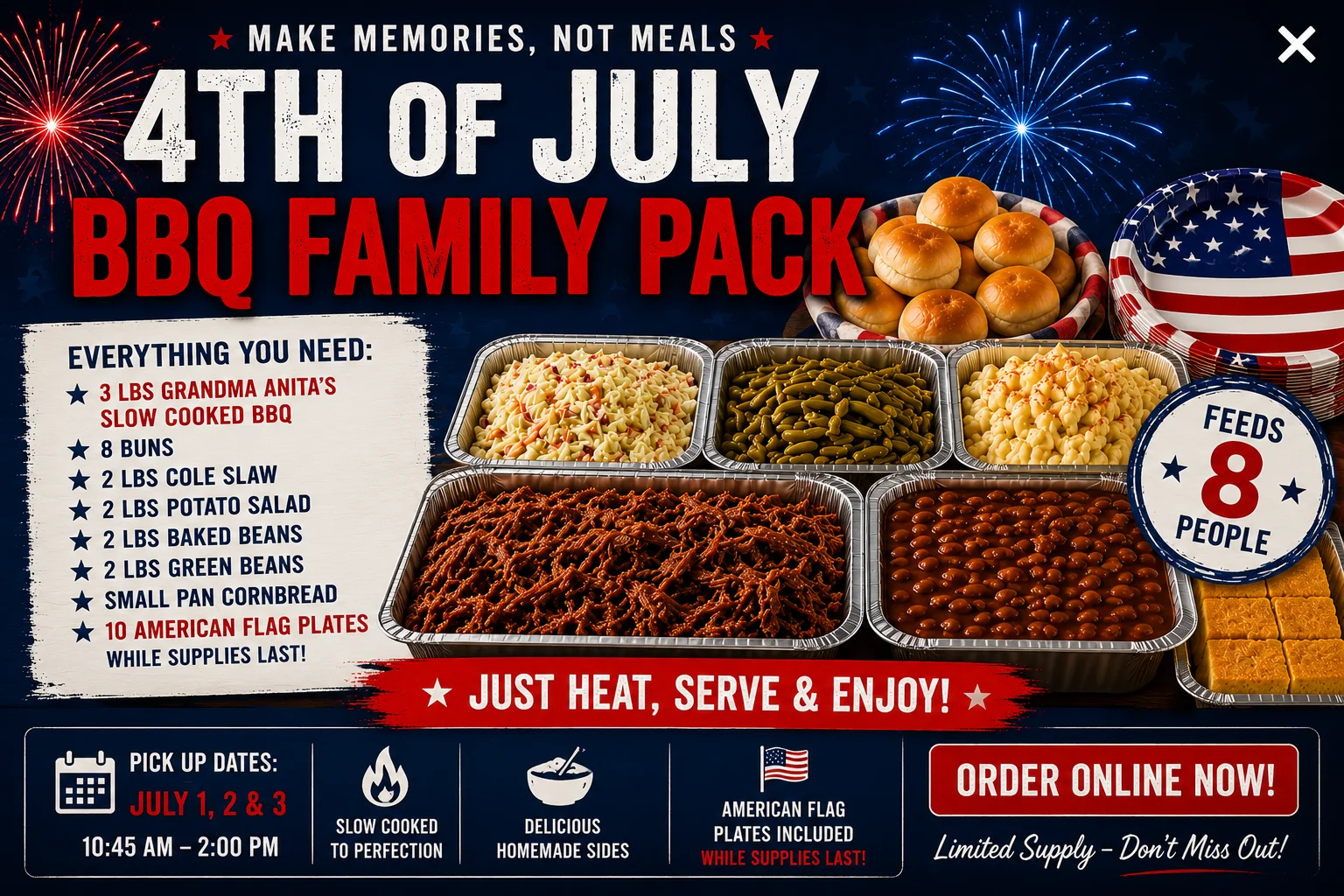 4th of July BBQ family pack with sides
