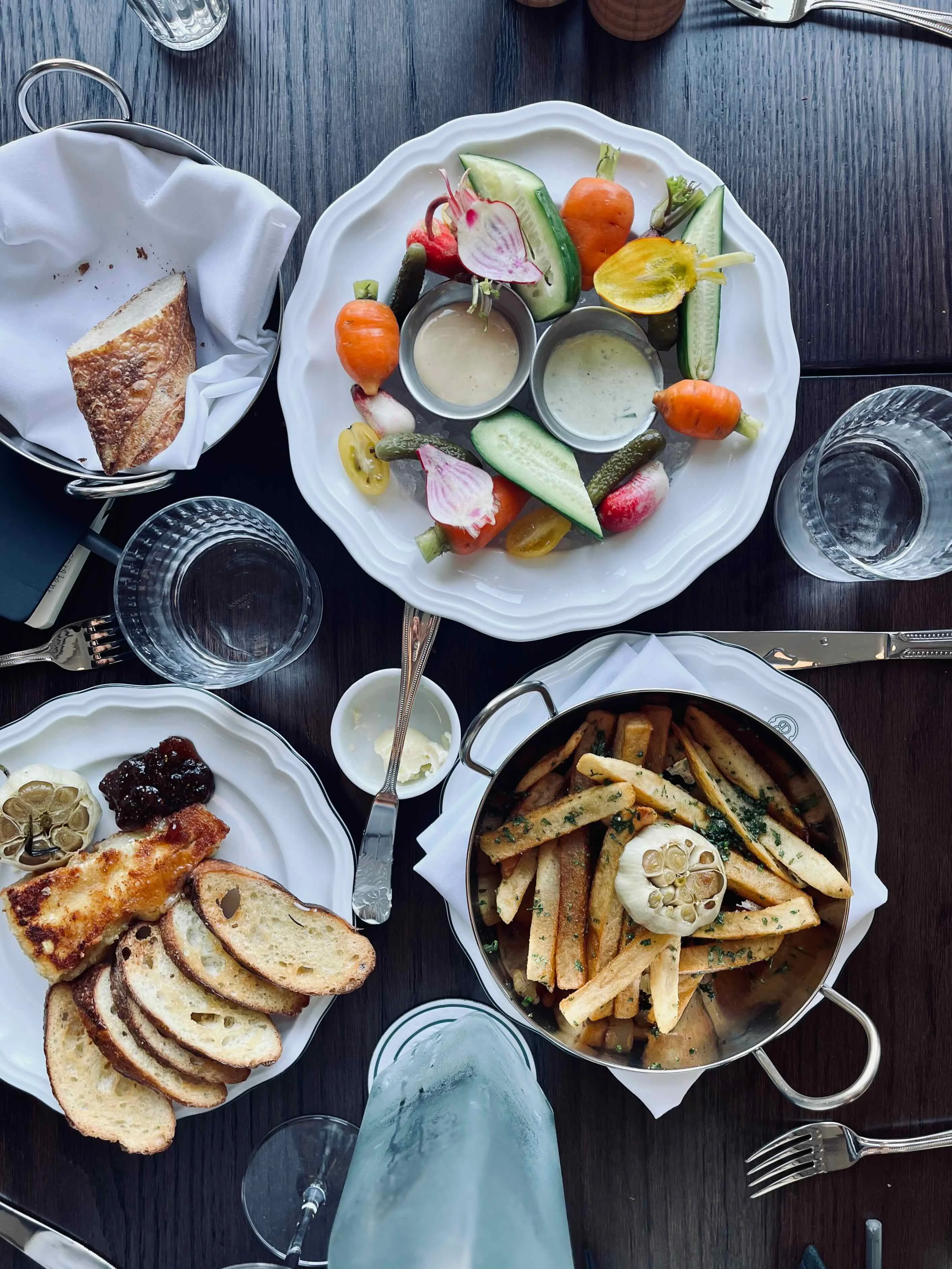 Mediterranean mezze platter with fresh vegetables and dips