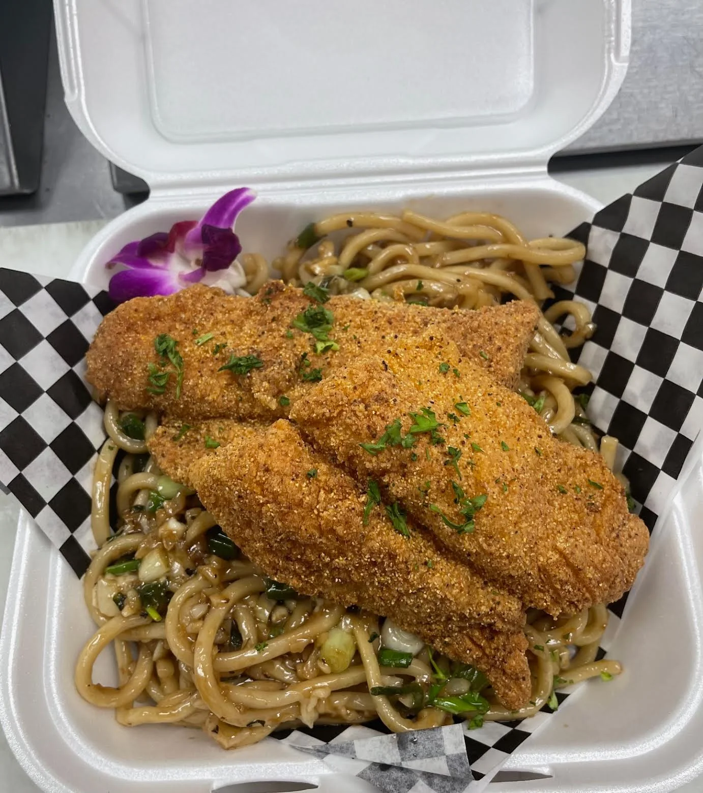 Asian Sticky Prawns (6) & Fries