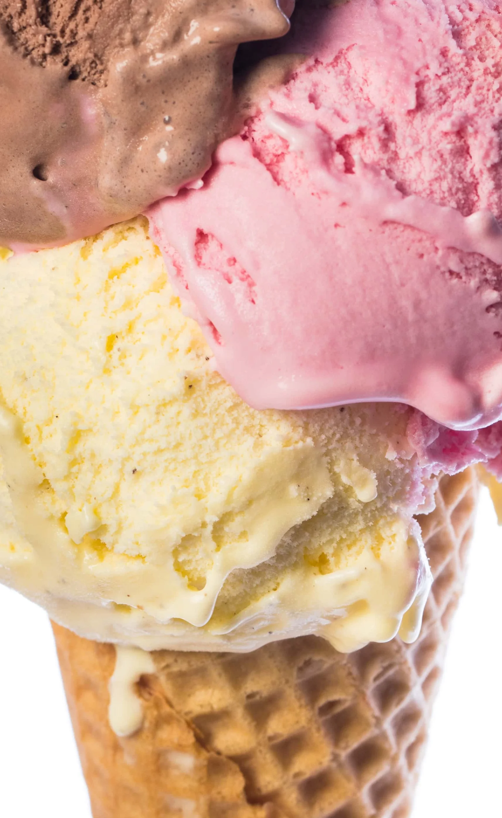 Classic ice cream cone with three scoops