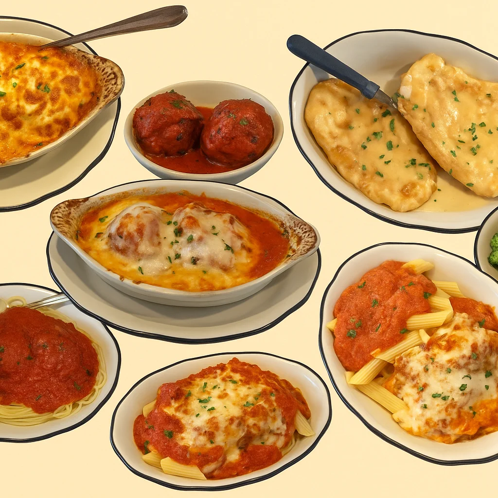 Italian comfort food platter with lasagna and meatballs