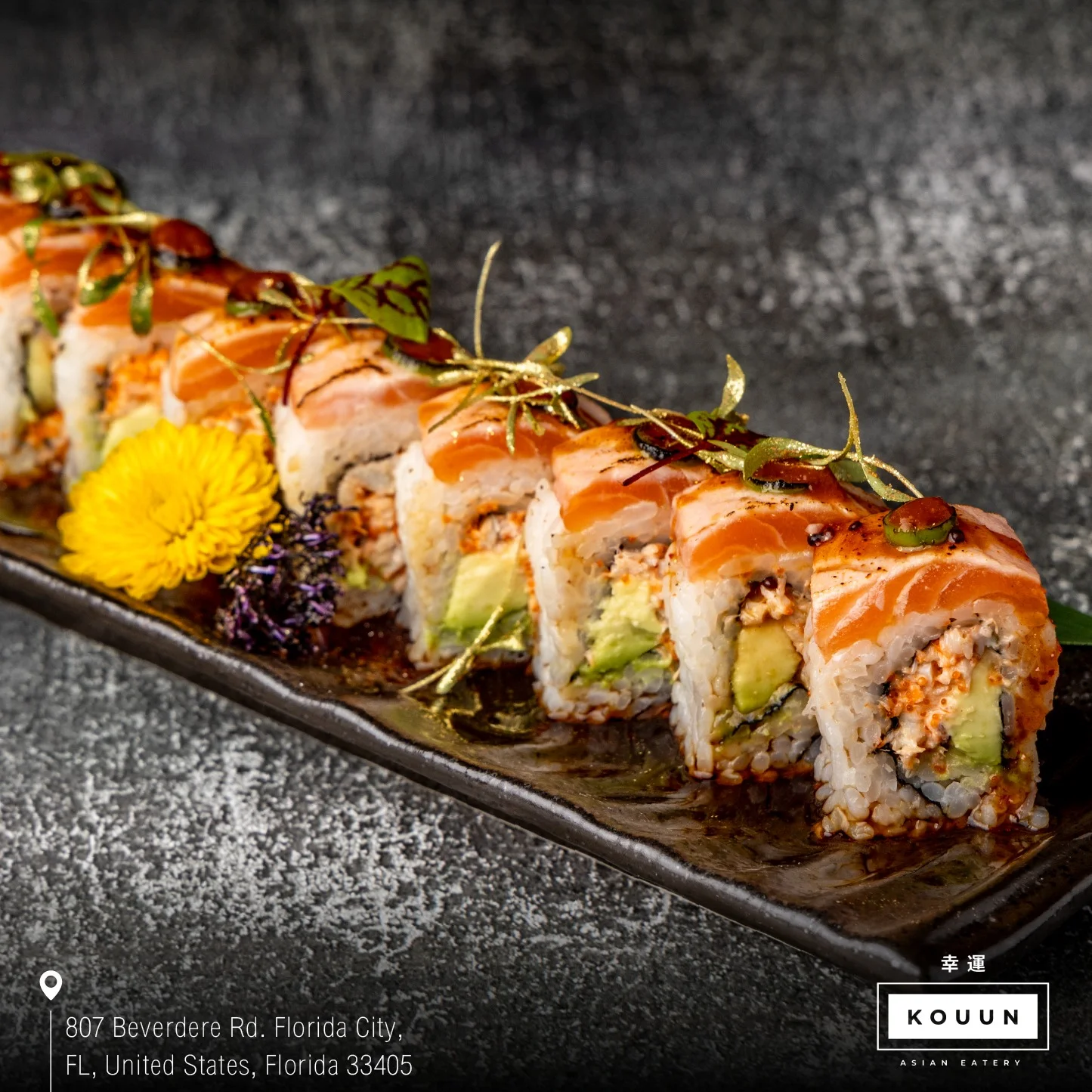 Japanese sushi roll with salmon and avocado