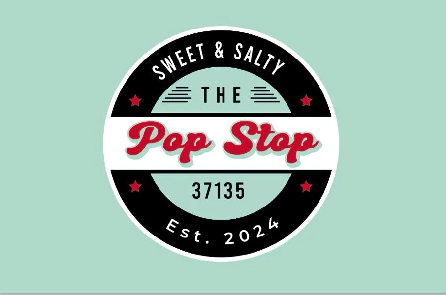 Logo of The Pop Stop, a sweet and salty snack shop established in 2024