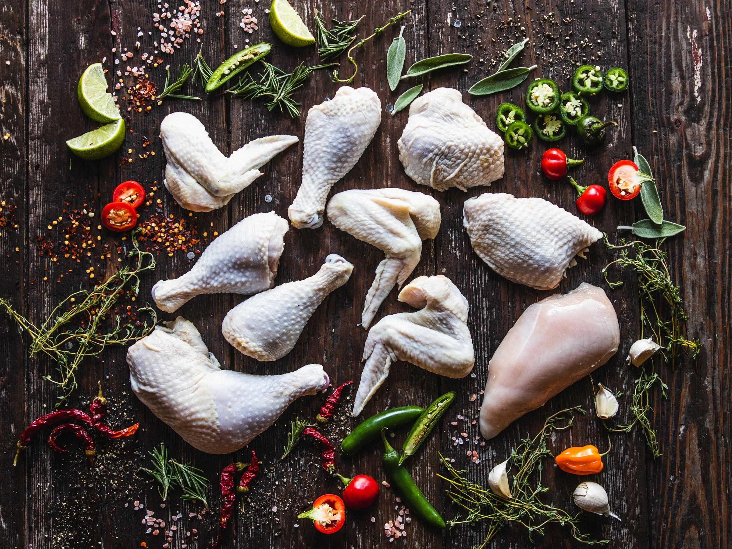 Raw chicken pieces for preparing Southern fried chicken