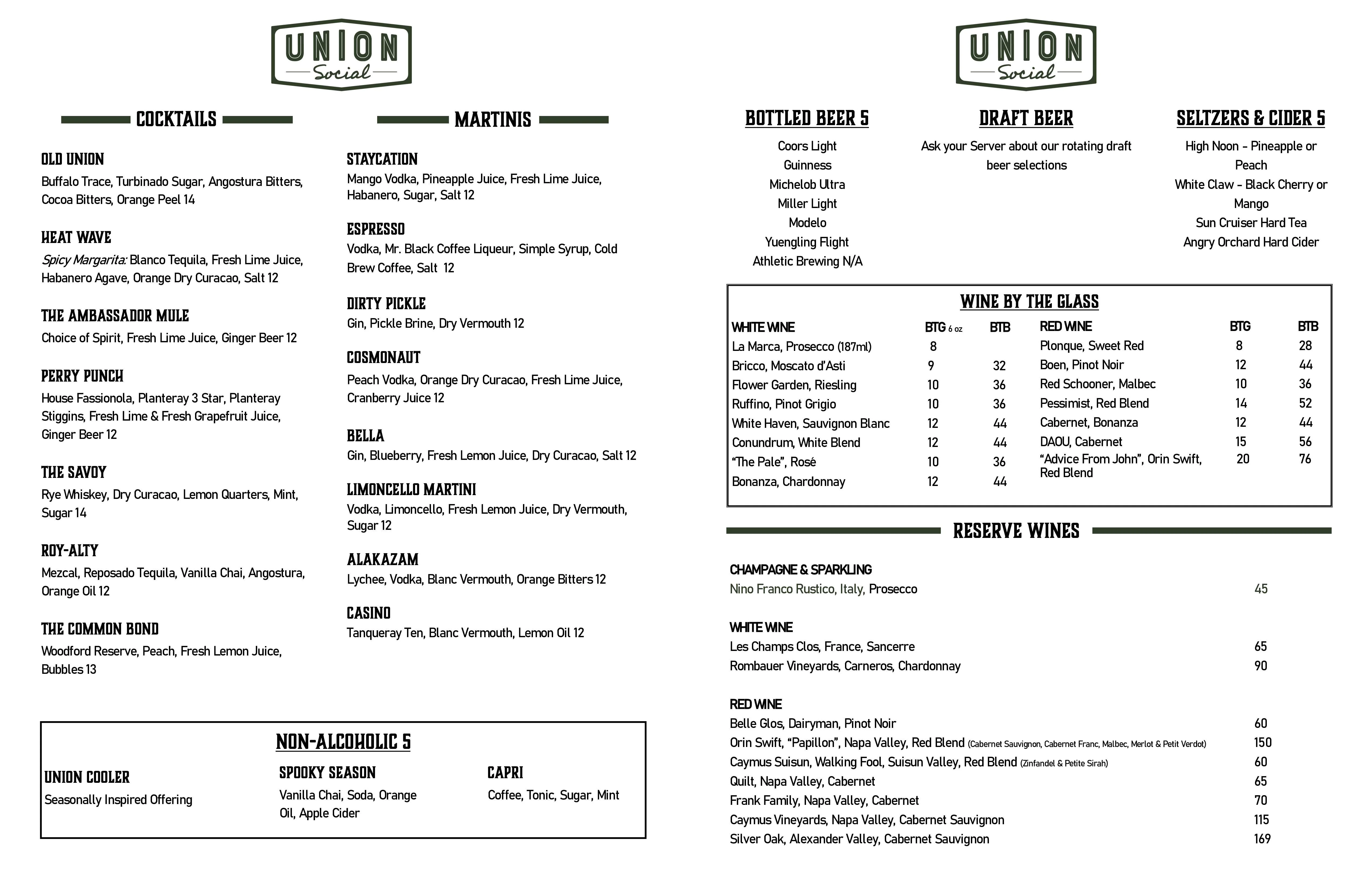 Drink menu