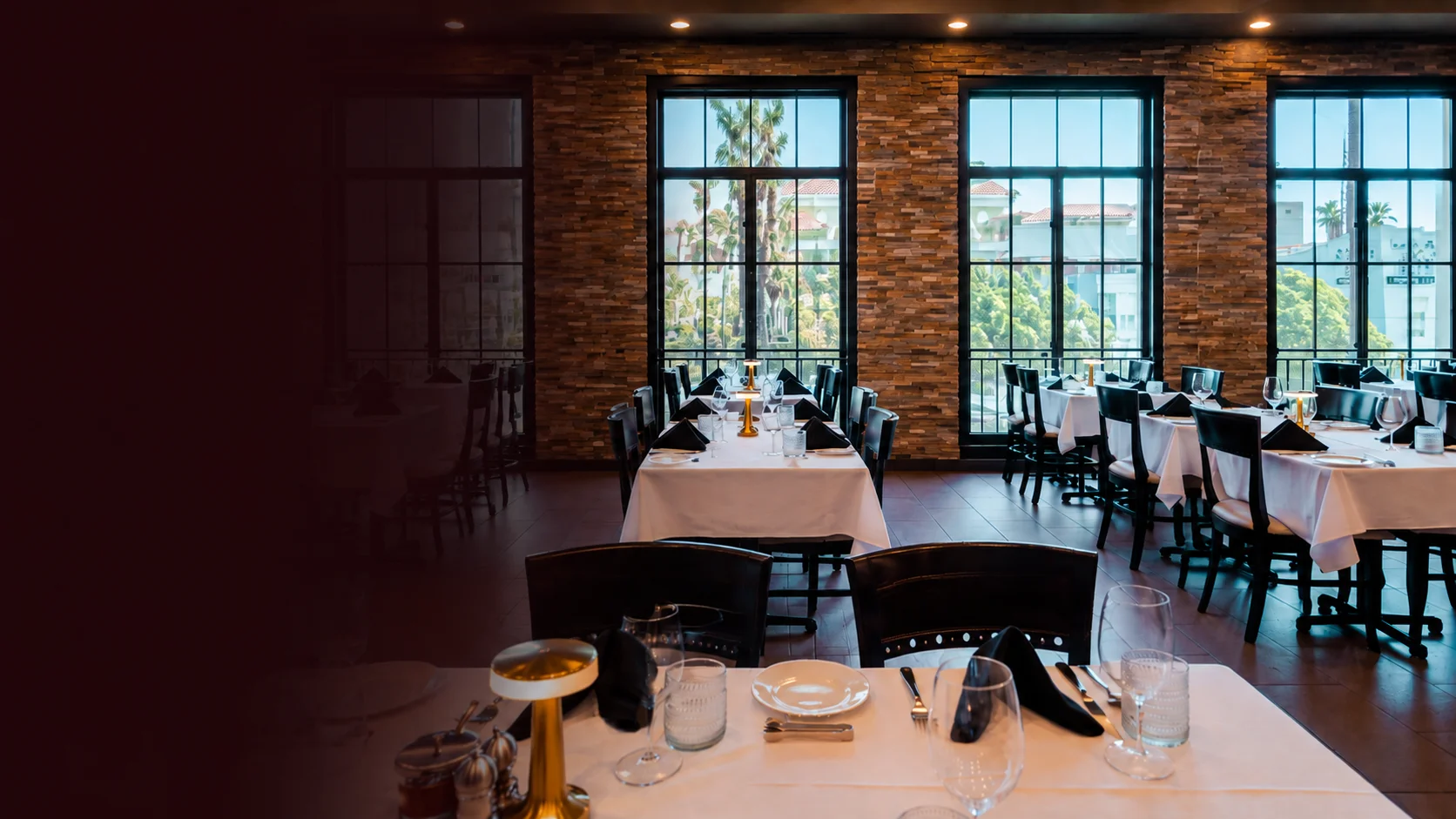 M Grill dining room prepared for a private lunch