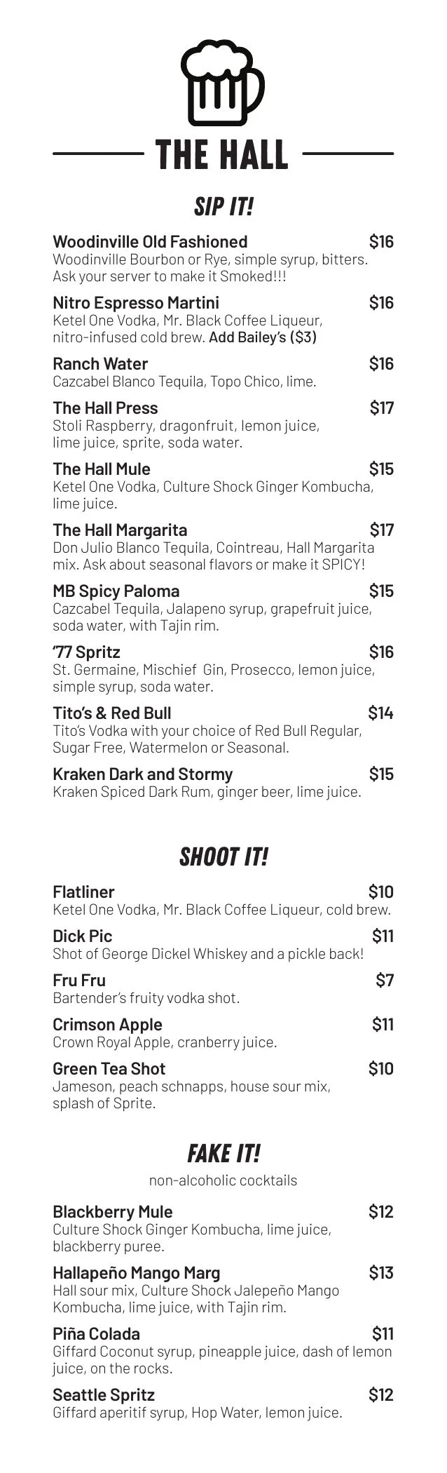 Cocktail menu featuring diverse drinks at a lively bar