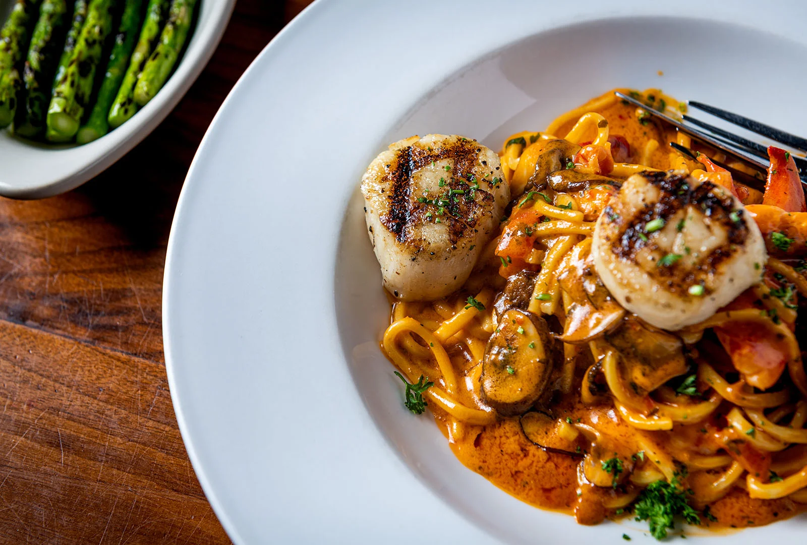 Creamy seafood fettuccine with scallops