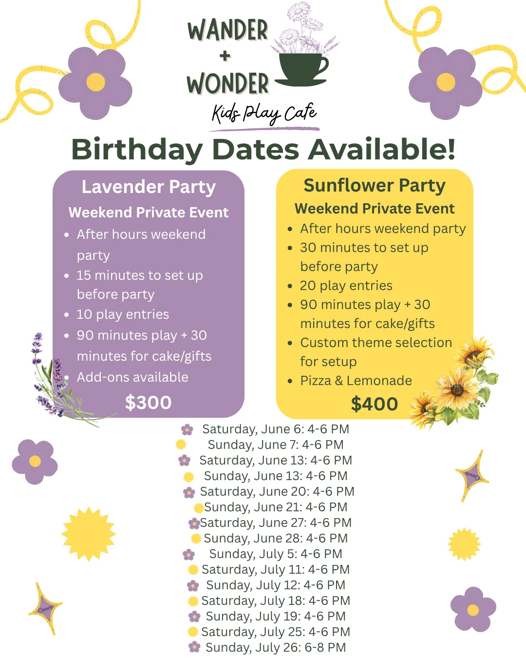 Available birthday dates for restaurant reservations
