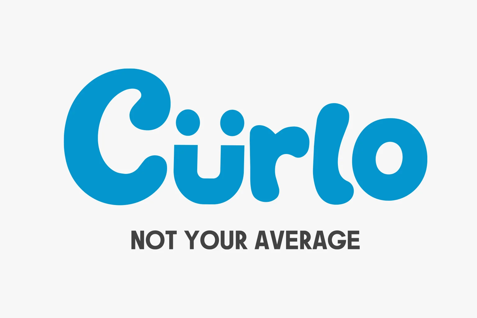 A playful logo design featuring the name 'Cürlo' in bright blue letters with a tagline 'NOT YOUR AVERAGE' underneath.