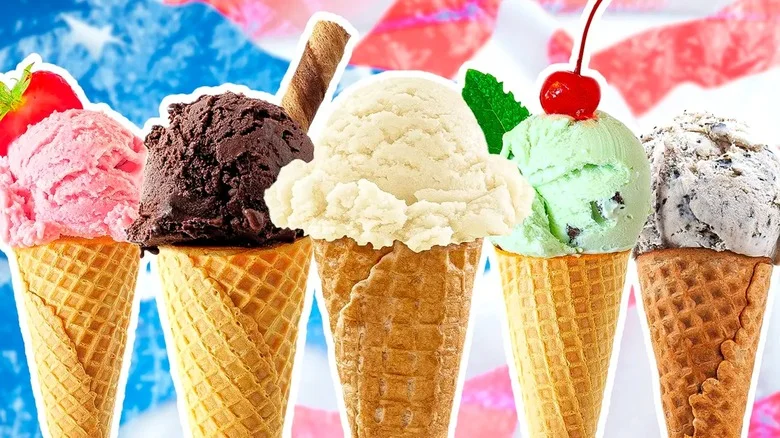 Assorted ice cream cones in vibrant colors